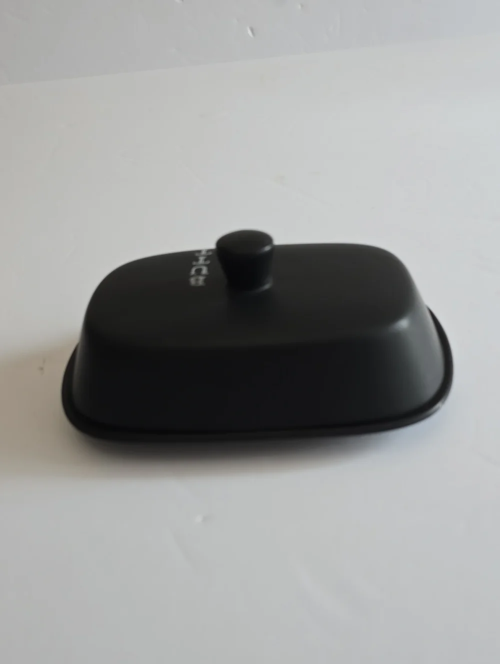 Vintage The Old Pottery Co Large Black Lidded Butter Dish Matte Ceramic